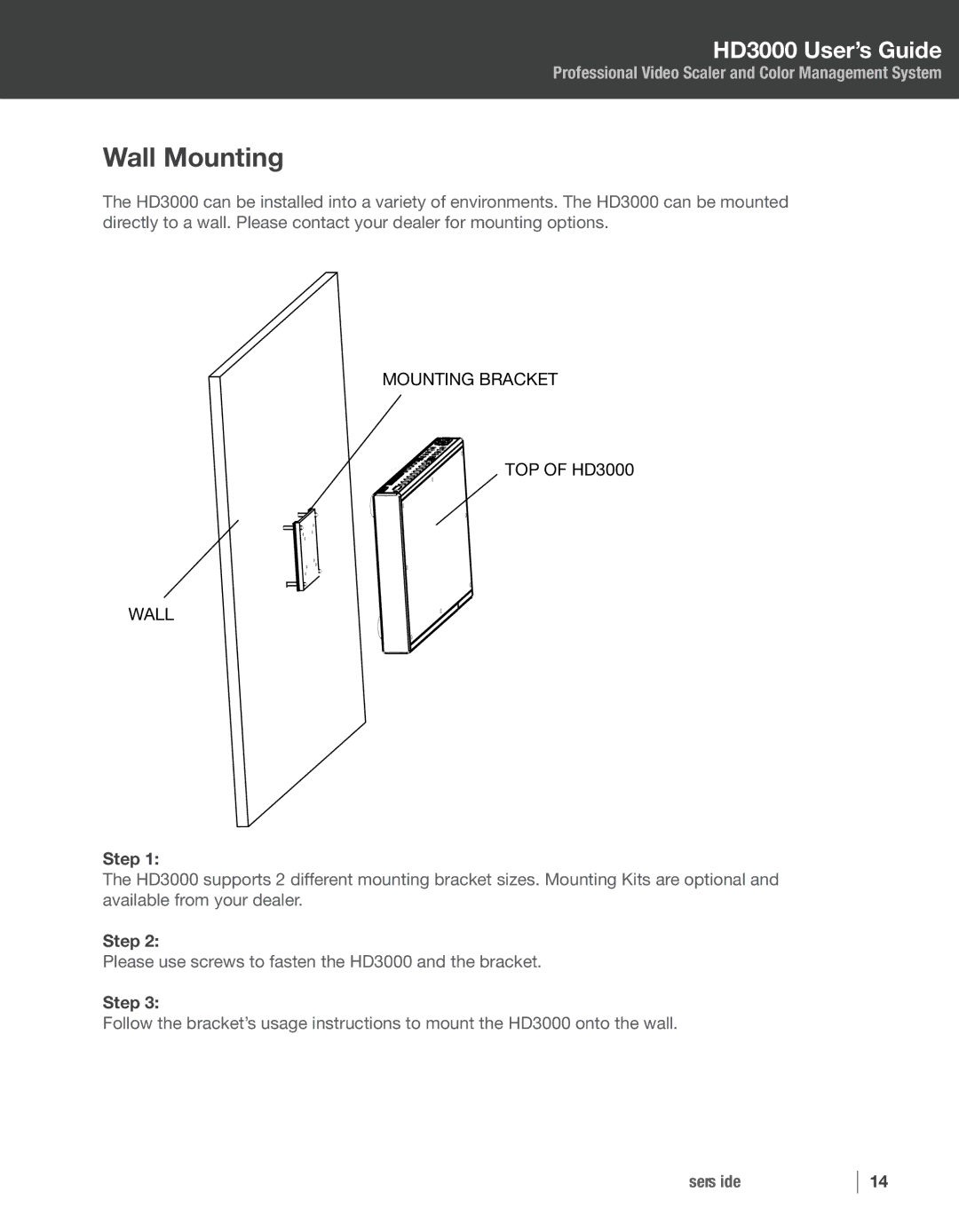 Optoma Technology HD3000 manual Wall Mounting, Step 