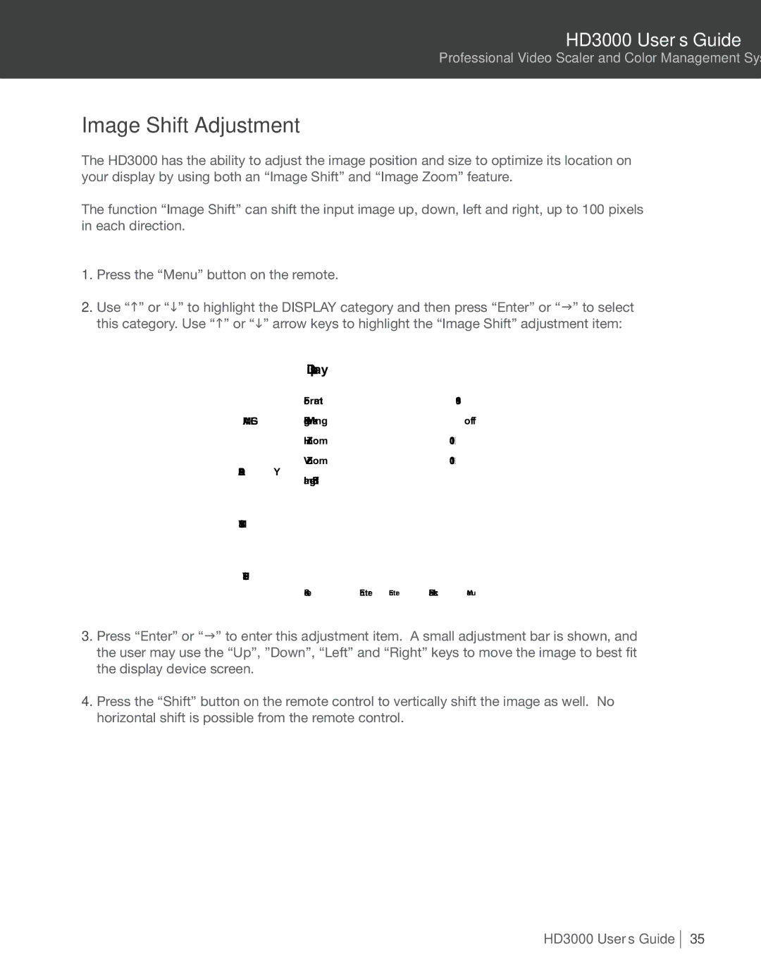 Optoma Technology HD3000 manual Image Shift Adjustment 