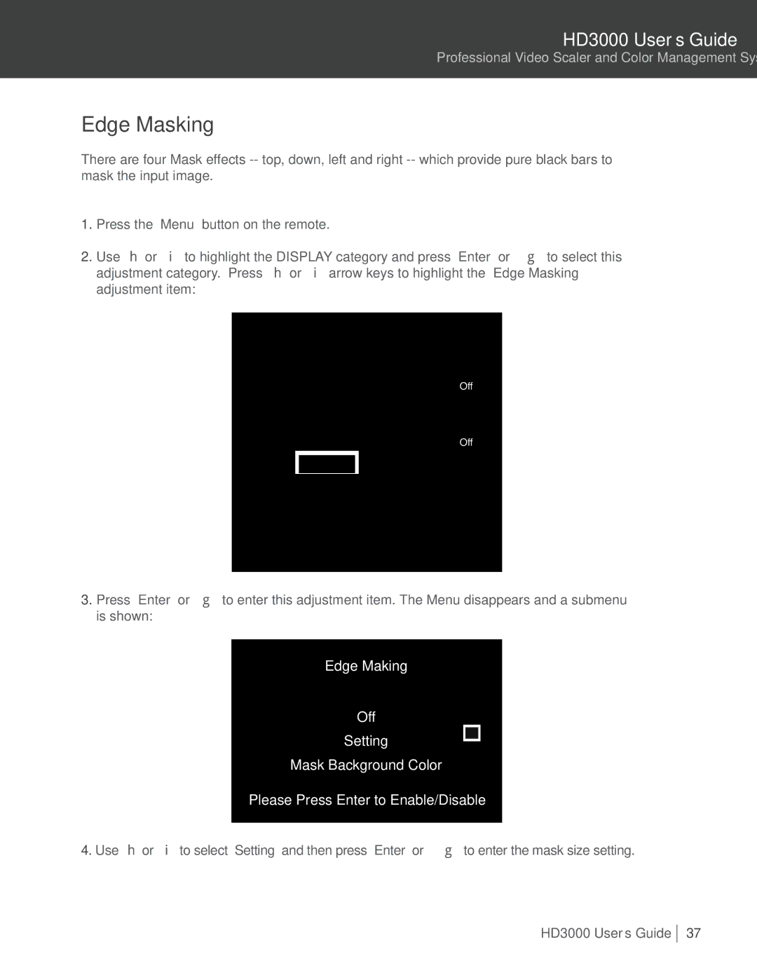 Optoma Technology HD3000 manual Edge Masking 