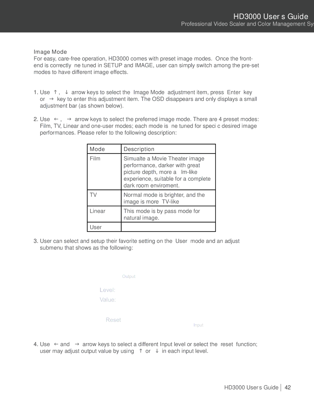 Optoma Technology HD3000 manual Image Mode, Mode Description 