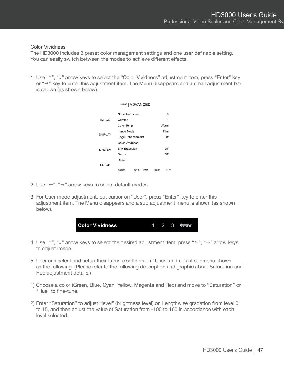 Optoma Technology HD3000 manual Color Vividness, Imagei Advanced 