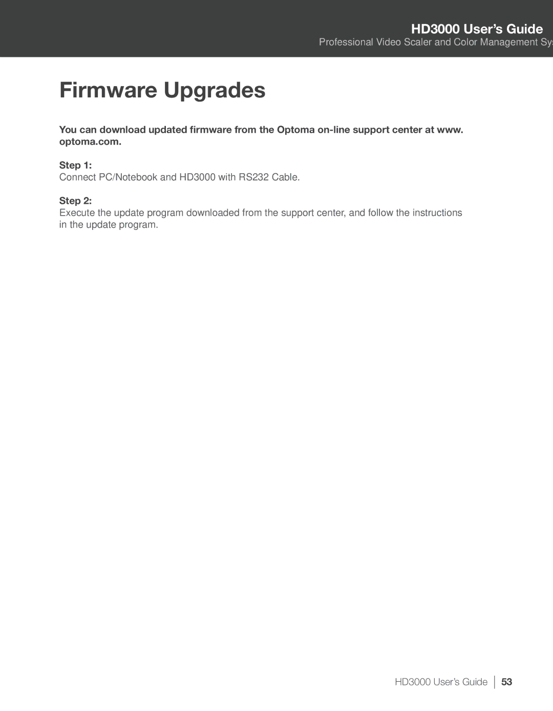 Optoma Technology HD3000 manual Firmware Upgrades, Step 