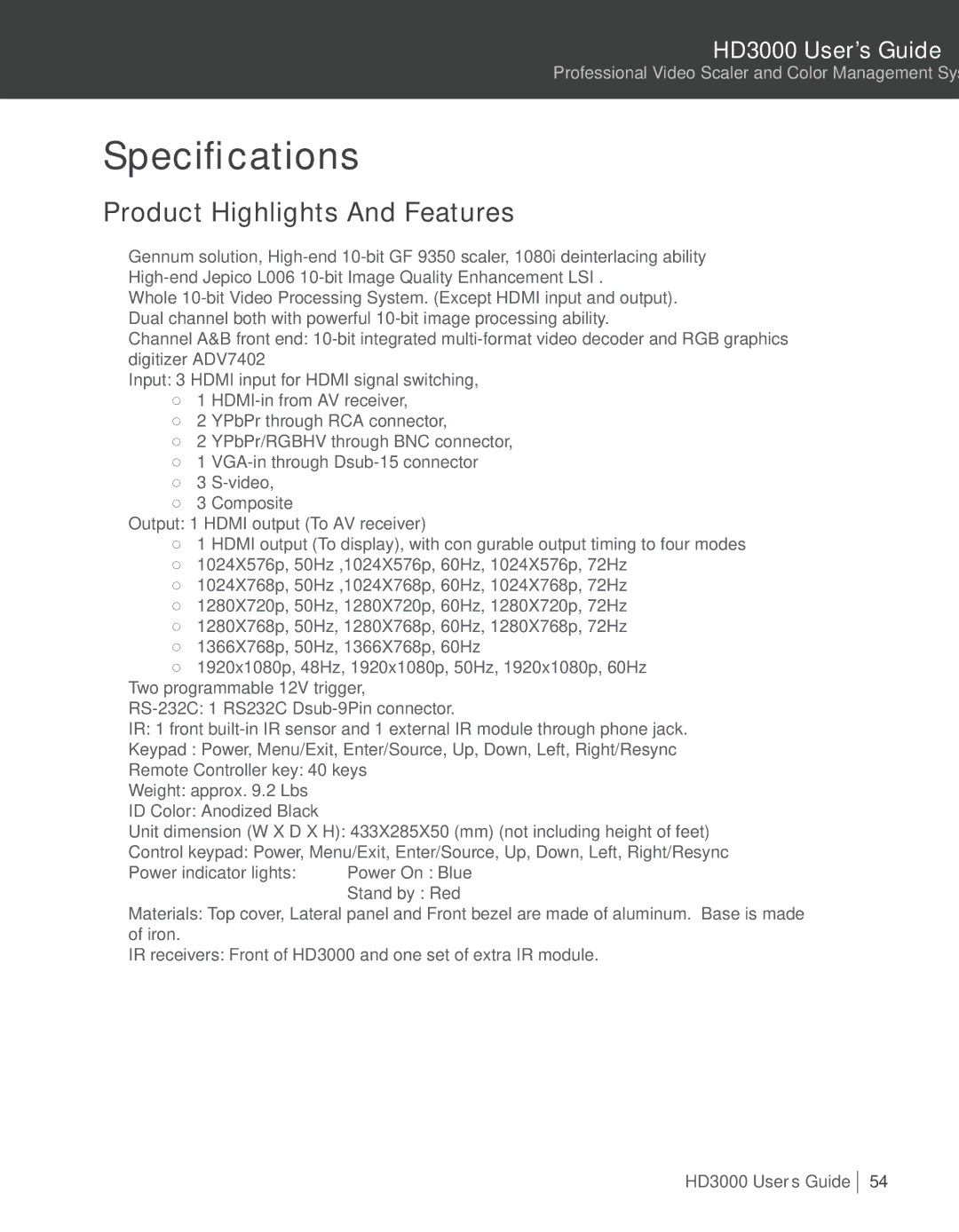 Optoma Technology HD3000 manual Specifications, Product Highlights And Features 