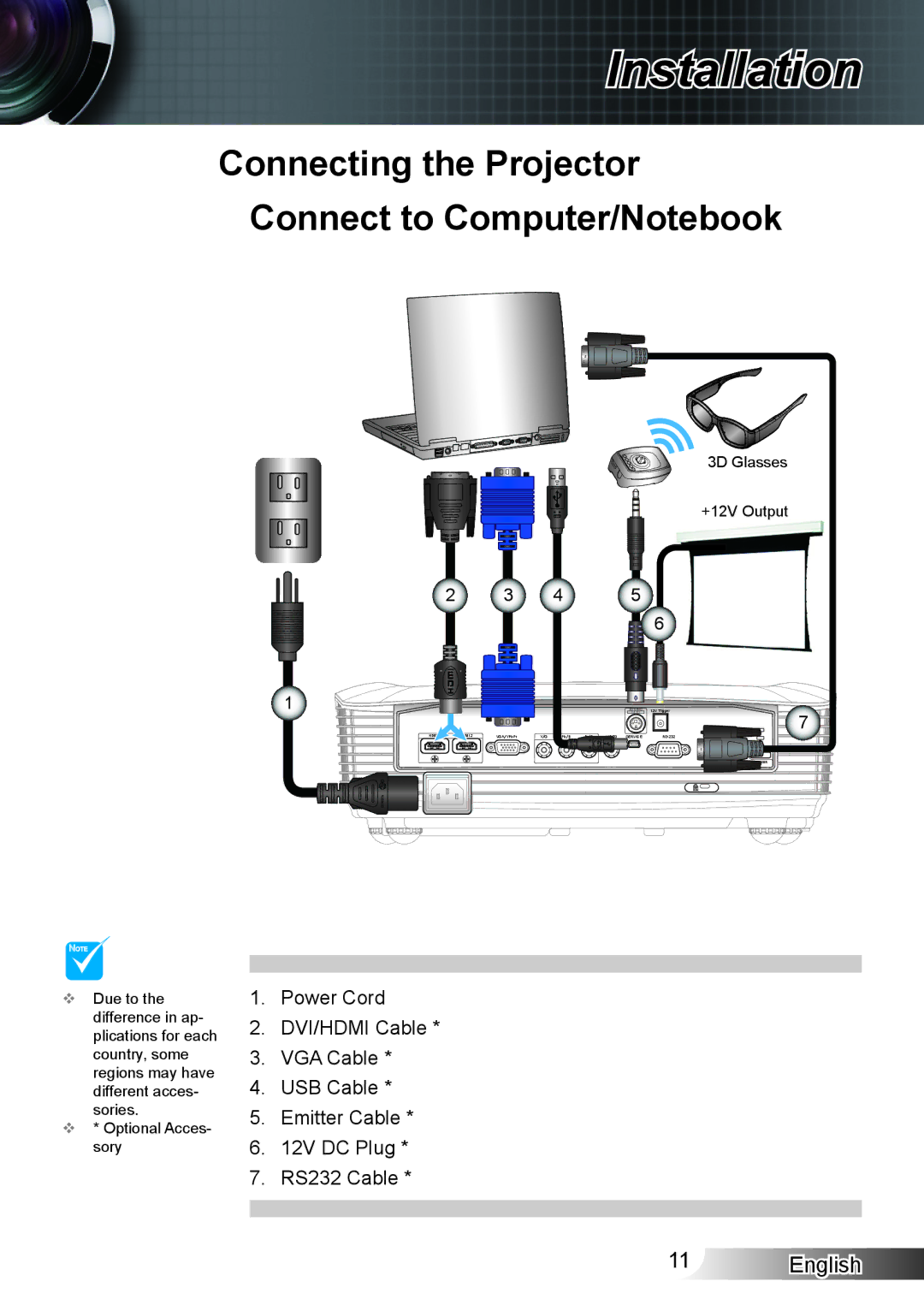 Optoma Technology HD33 manual Installation, Connecting the Projector Connect to Computer/Notebook 