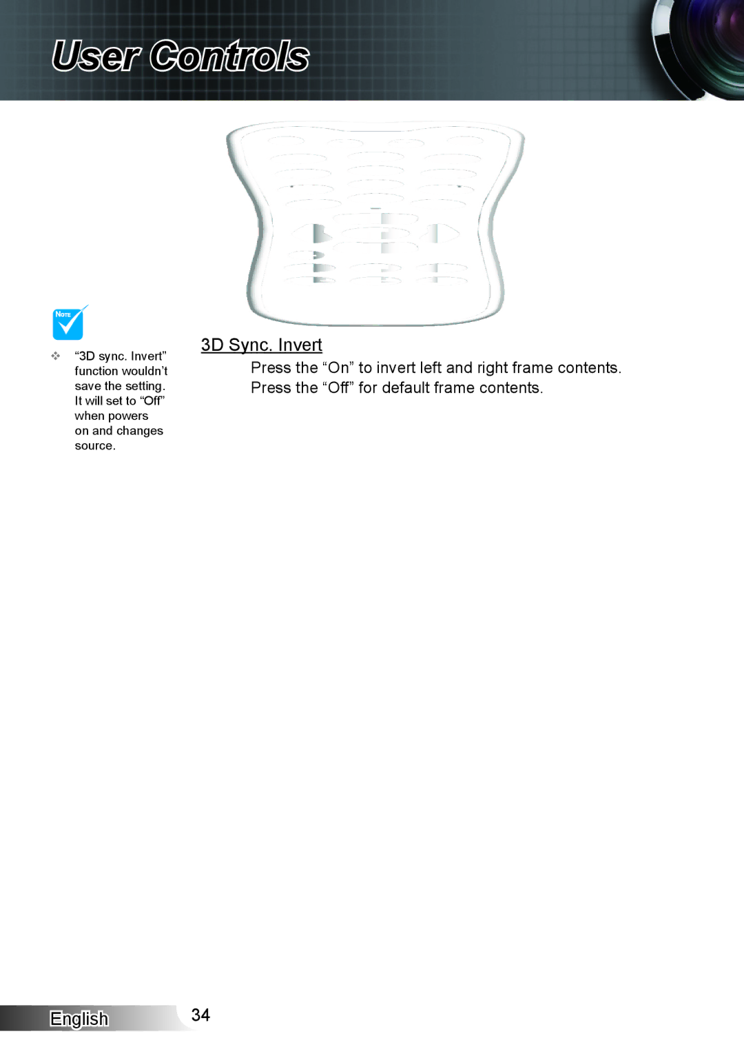 Optoma Technology HD33 manual 3D Sync. Invert 