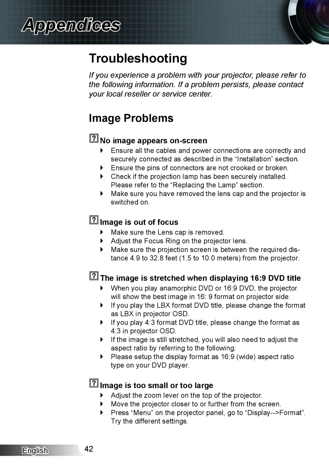 Optoma Technology HD33 manual Troubleshooting, Image Problems 