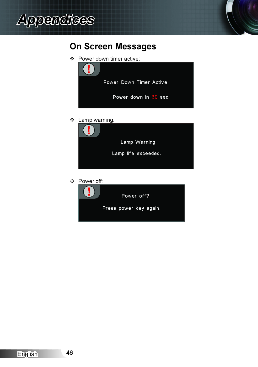 Optoma Technology HD33 manual On Screen Messages 