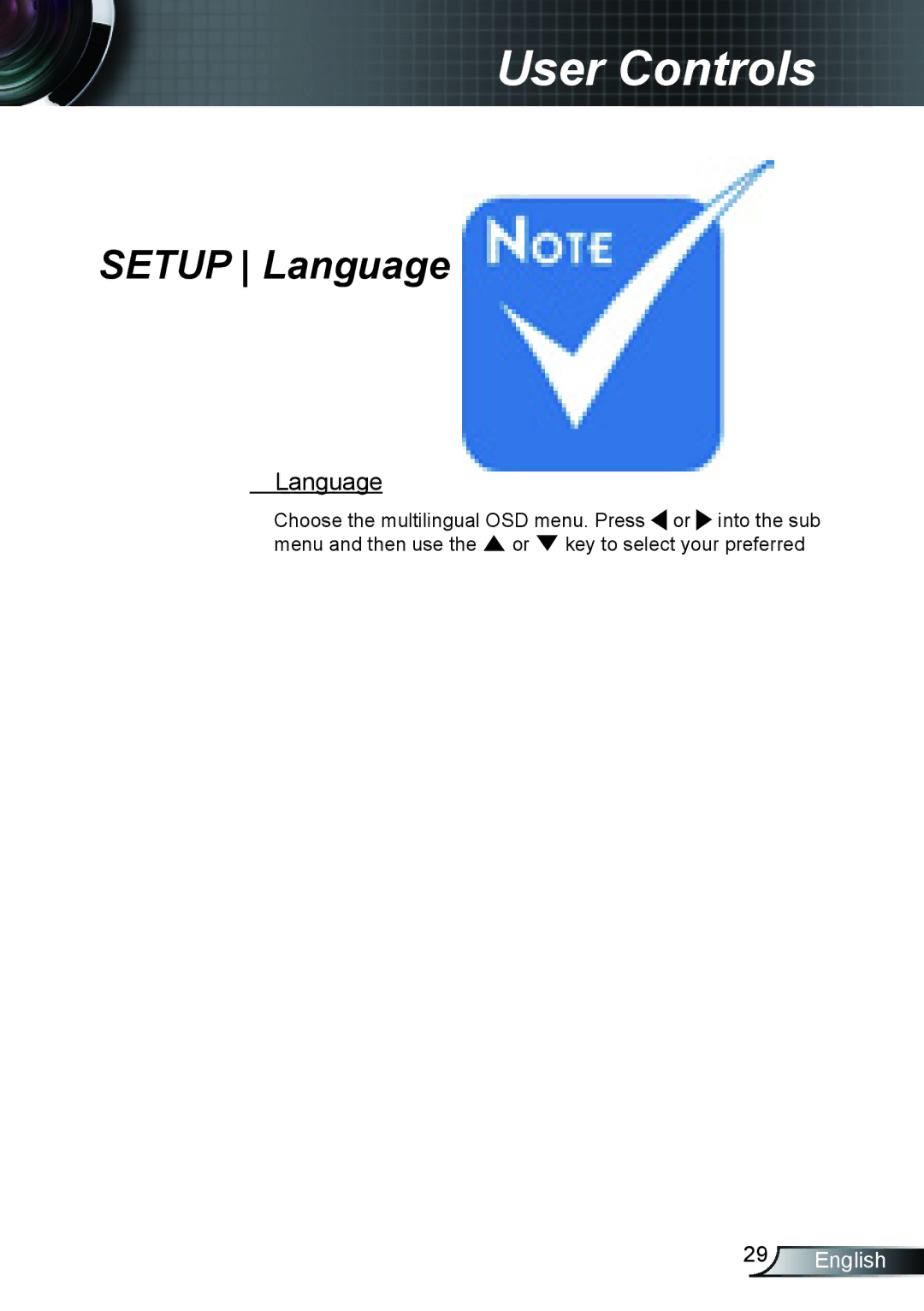 Optoma Technology HD66 manual Setup Language 