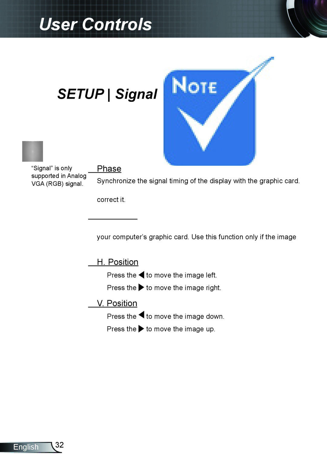 Optoma Technology HD66 manual Setup Signal, Phase, Frequency, Position 