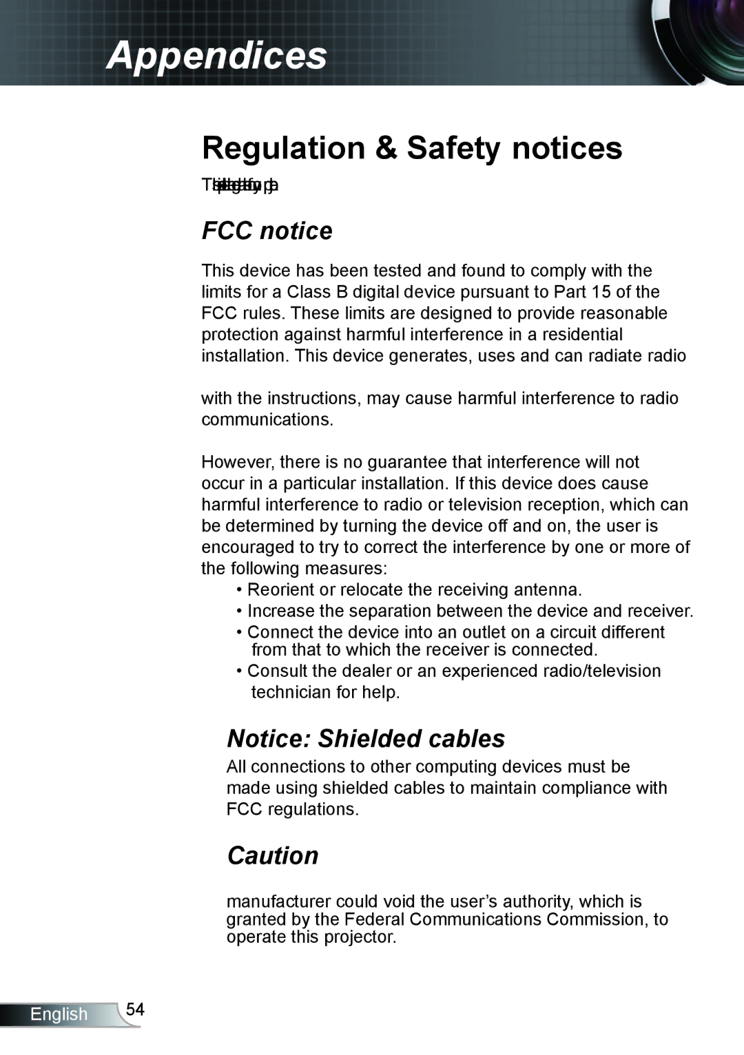 Optoma Technology HD66 manual Regulation & Safety notices 