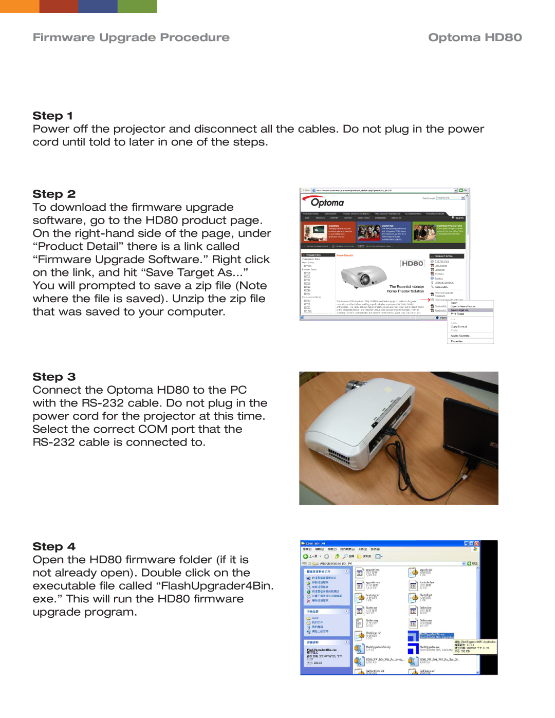 Optoma Technology manual Firmware Upgrade Procedure Optoma HD80 