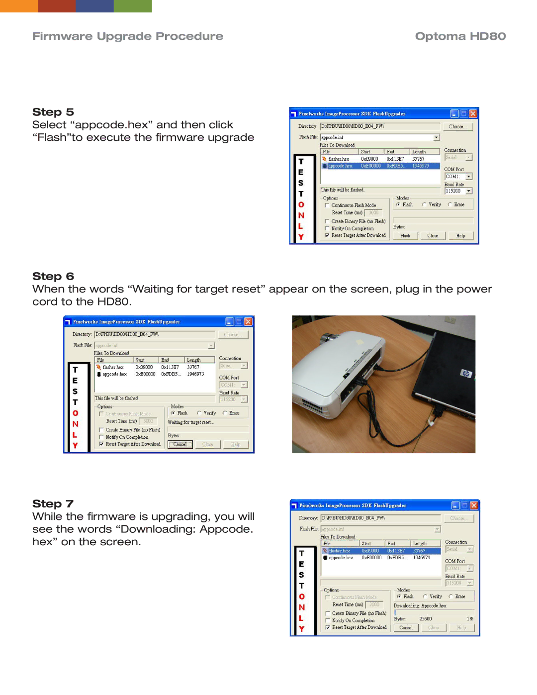 Optoma Technology manual Firmware Upgrade Procedure Optoma HD80 