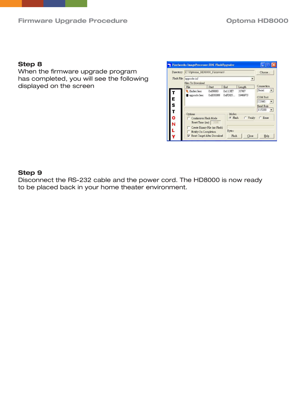 Optoma Technology manual Firmware Upgrade Procedure Optoma HD8000 