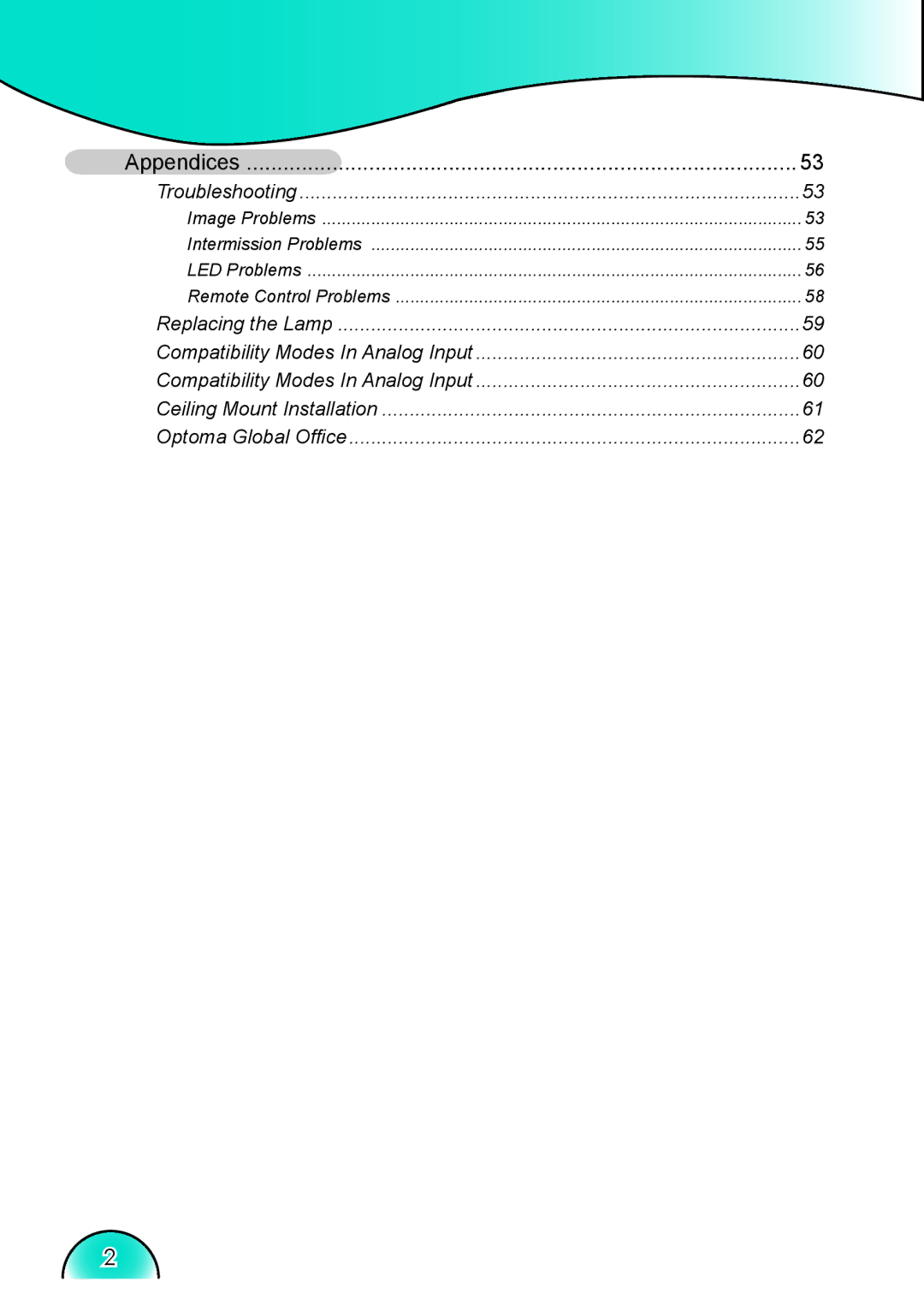 Optoma Technology HD81 manual Table of contents 