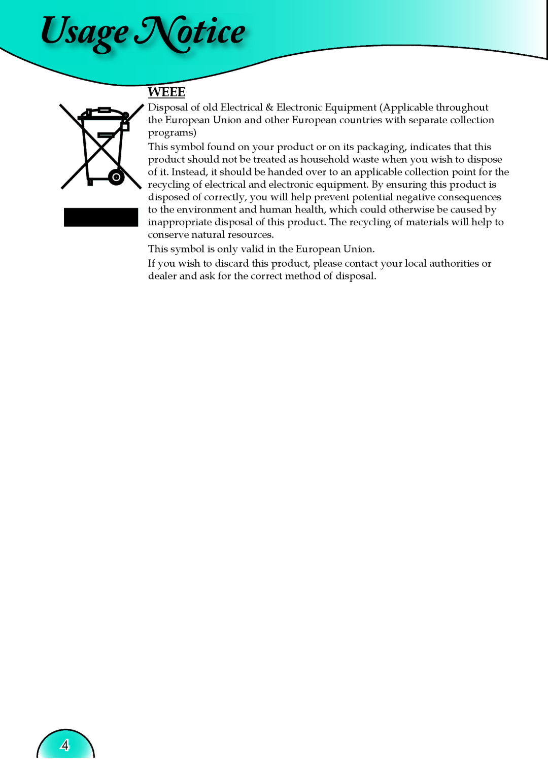 Optoma Technology HD81 manual Weee 