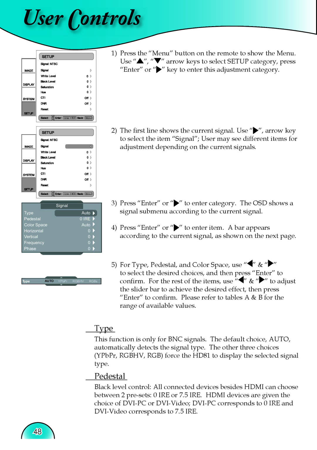 Optoma Technology HD81 manual Type, Pedestal 