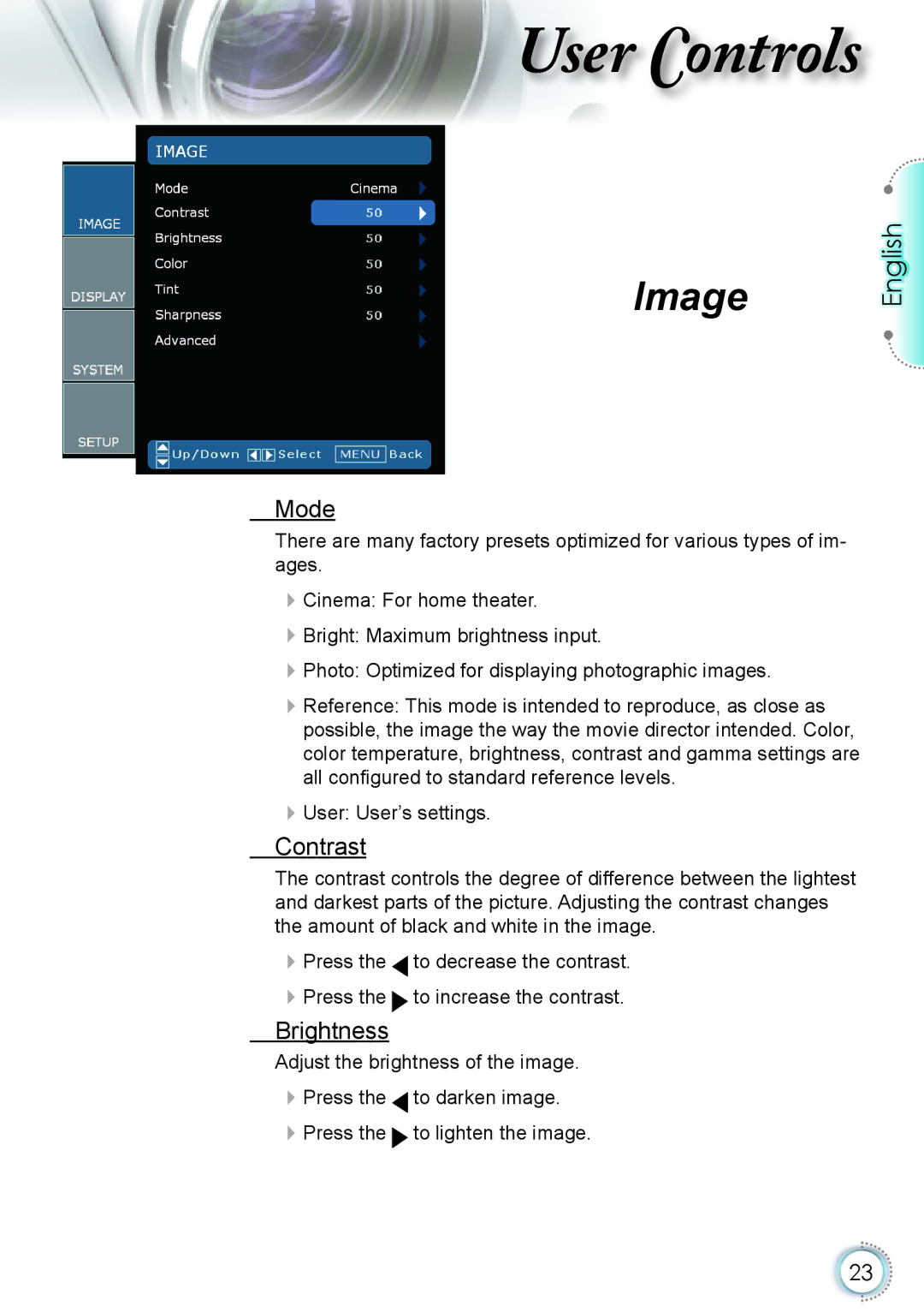 Optoma Technology HD82 manual Image, Mode 