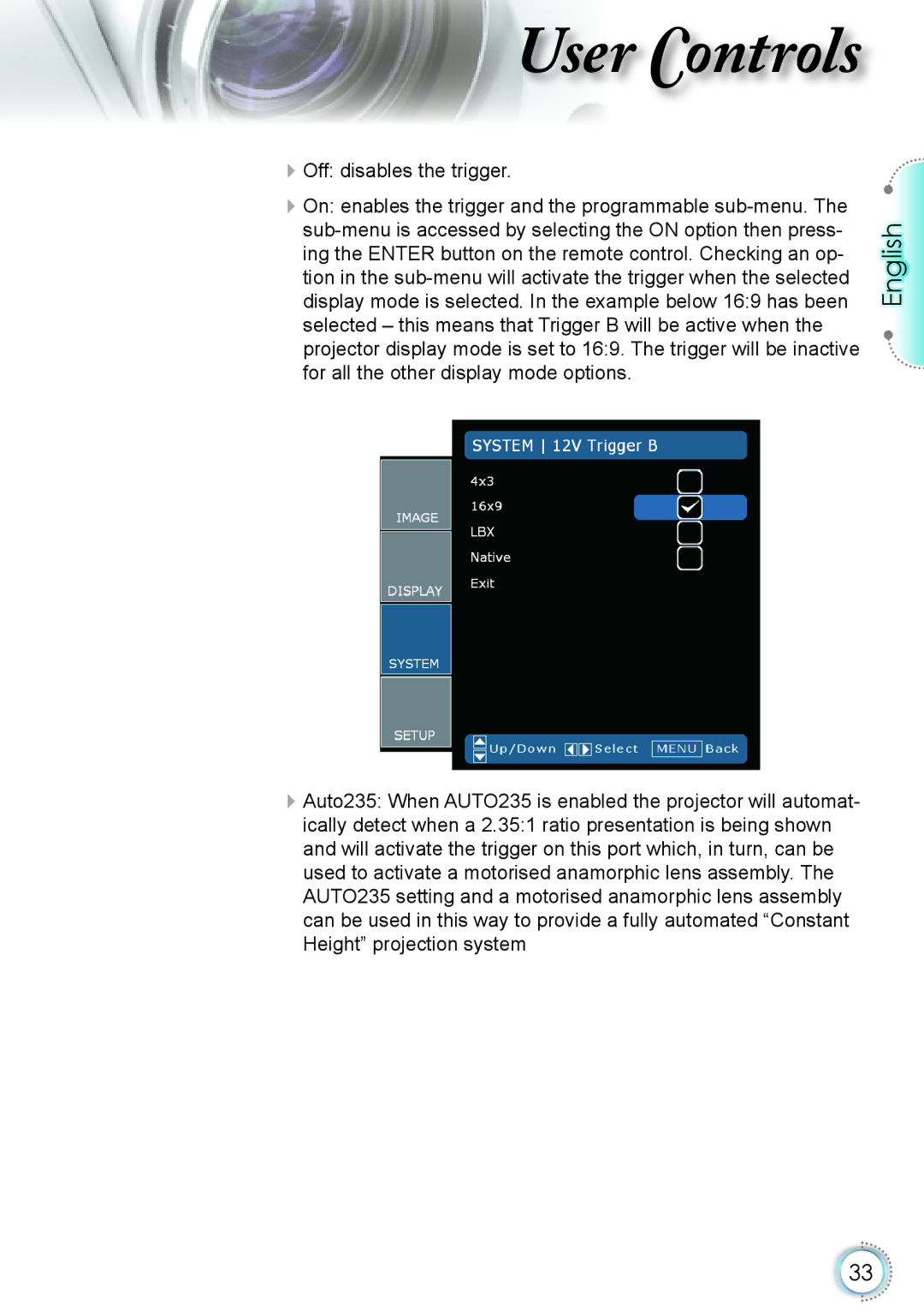 Optoma Technology HD82 manual User Controls 