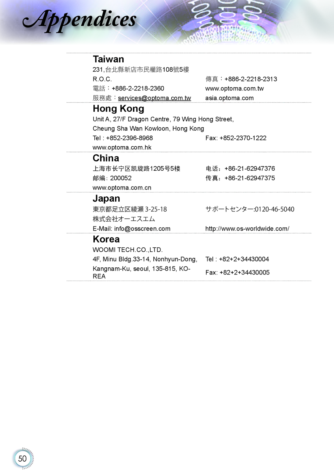 Optoma Technology HD82 manual China 