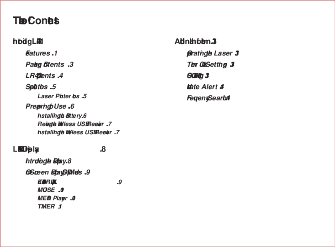 Optoma Technology LR4 user manual Table of Contents 