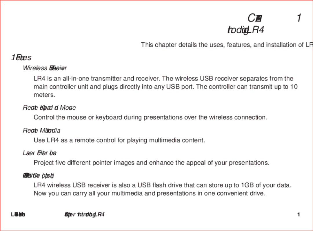 Optoma Technology user manual Introducing LR4, Features 