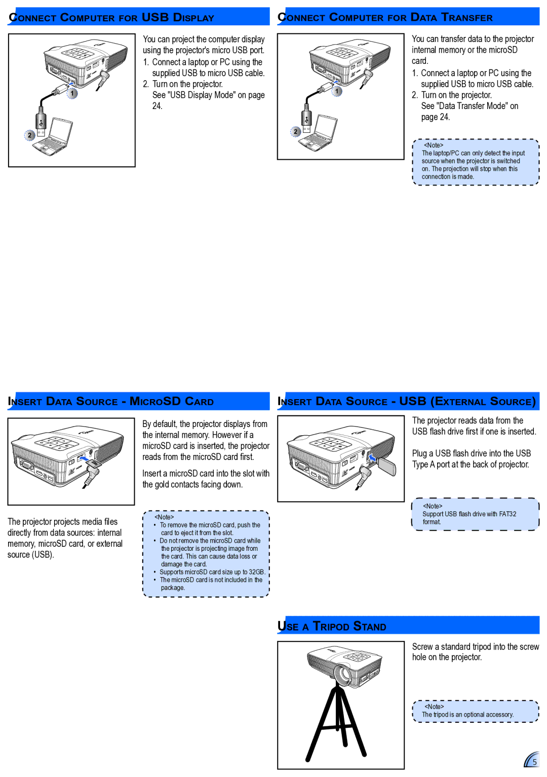 Optoma Technology ML300 user manual Use a Tripod Stand, Screw a standard tripod into the screw hole on the projector 