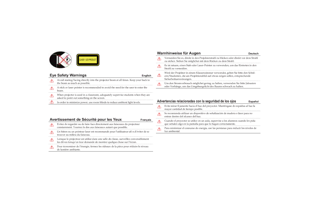 Optoma Technology PK-101 manual Eye Safety Warnings 