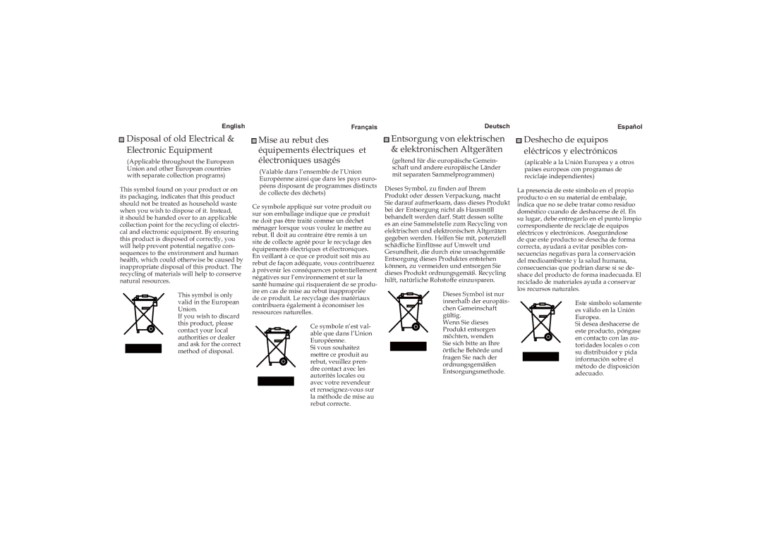 Optoma Technology PK-101 manual Disposal of old Electrical Electronic Equipment 