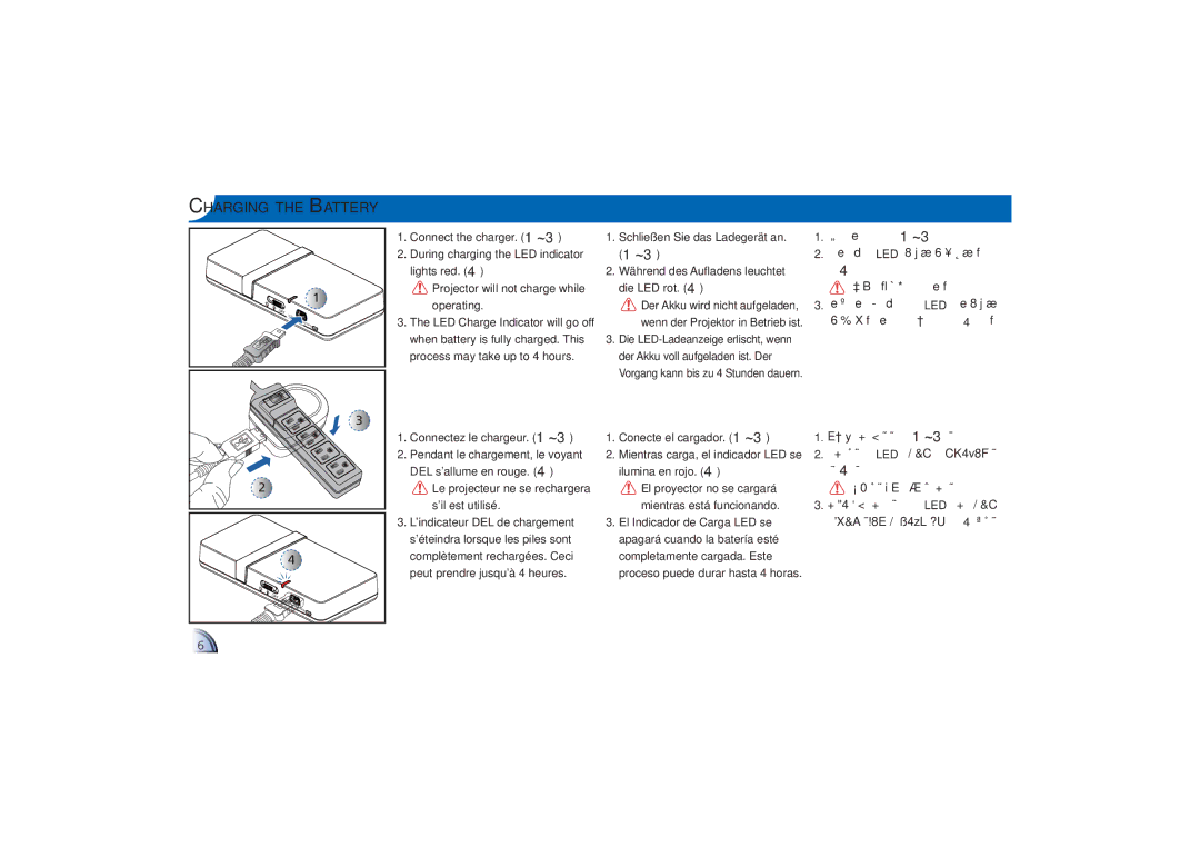 Optoma Technology PK-101 manual Charging the Battery, Wenn der Projektor in Betrieb ist 