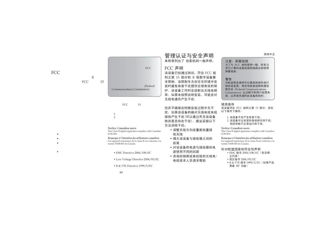 Optoma Technology PK100 manual Fcc 