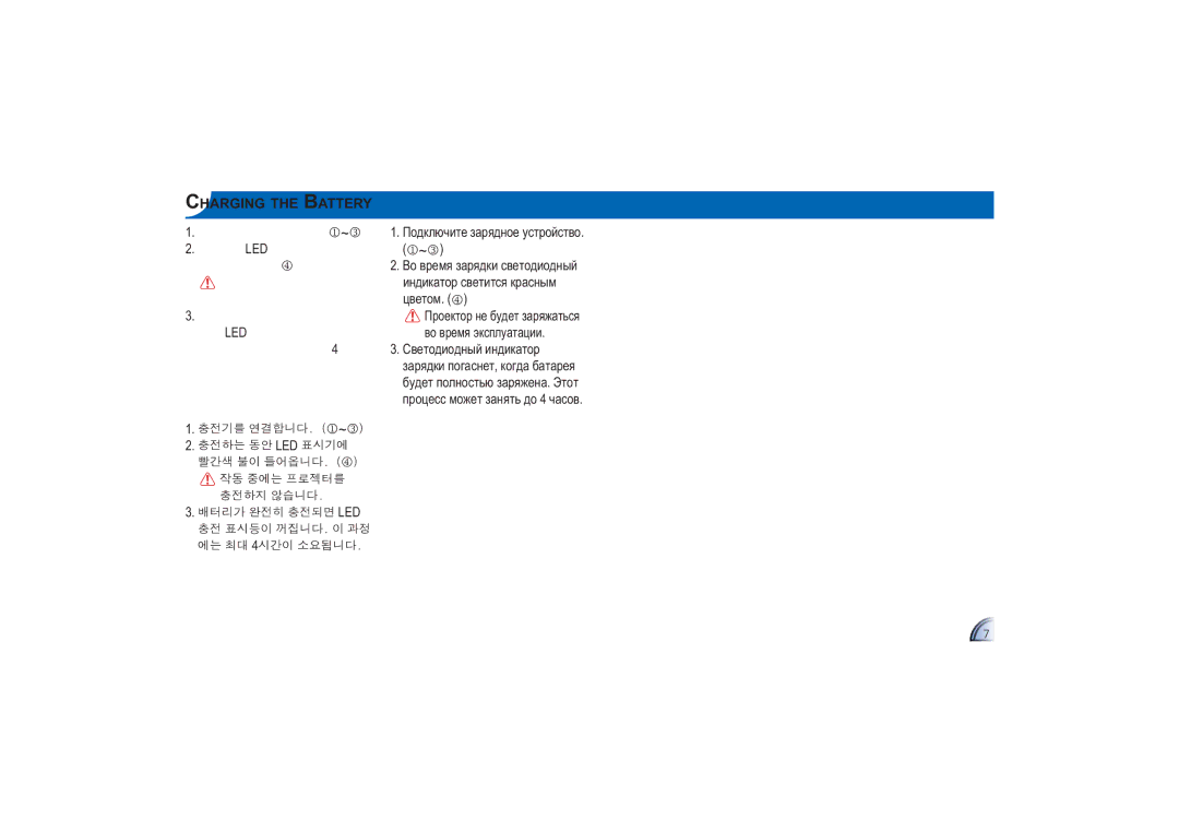 Optoma Technology PK100 manual ~3 1. Подключите зарядное устройство 