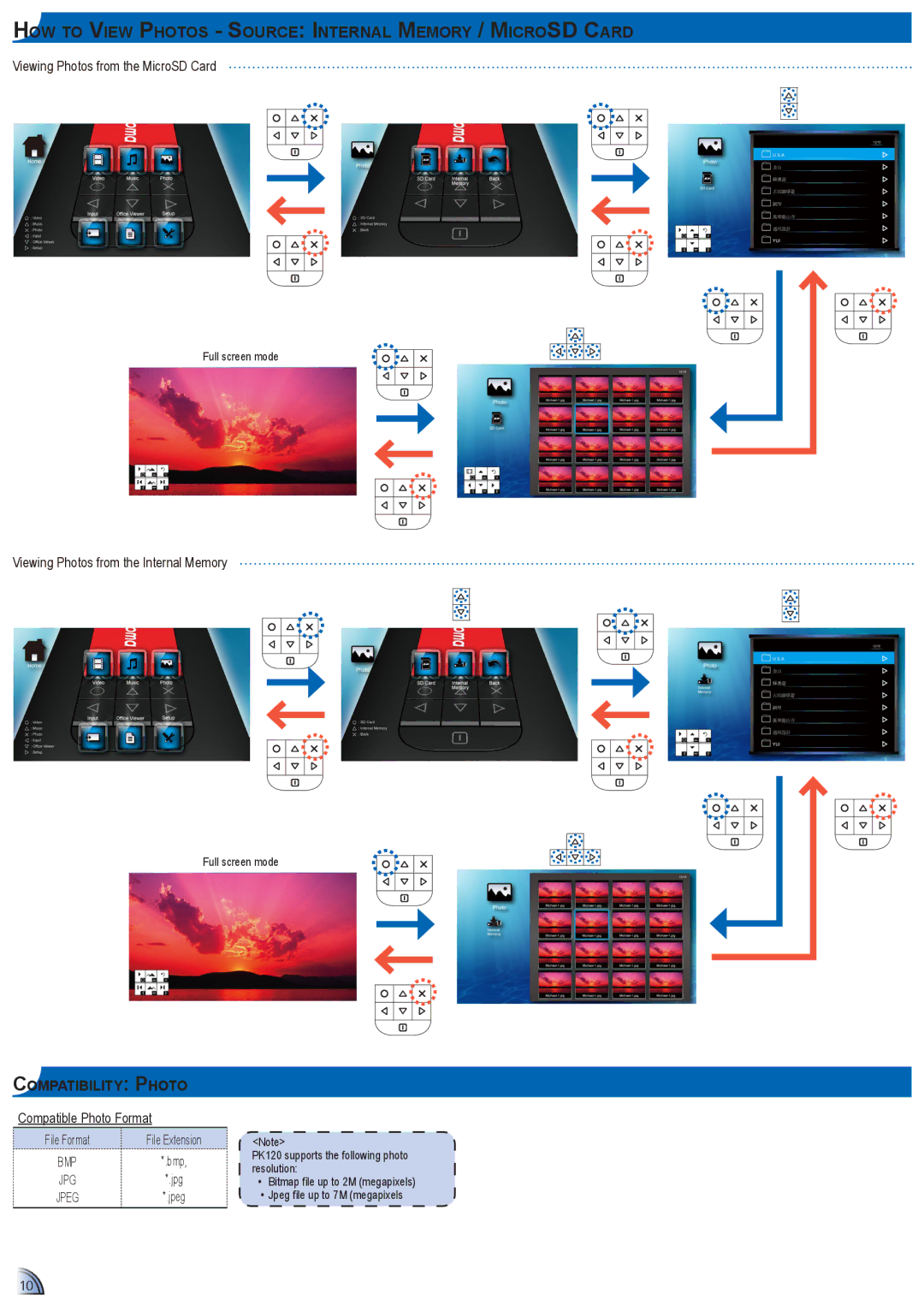 Optoma Technology PK120 manual How to View Photos Source Internal Memory / MicroSD Card 