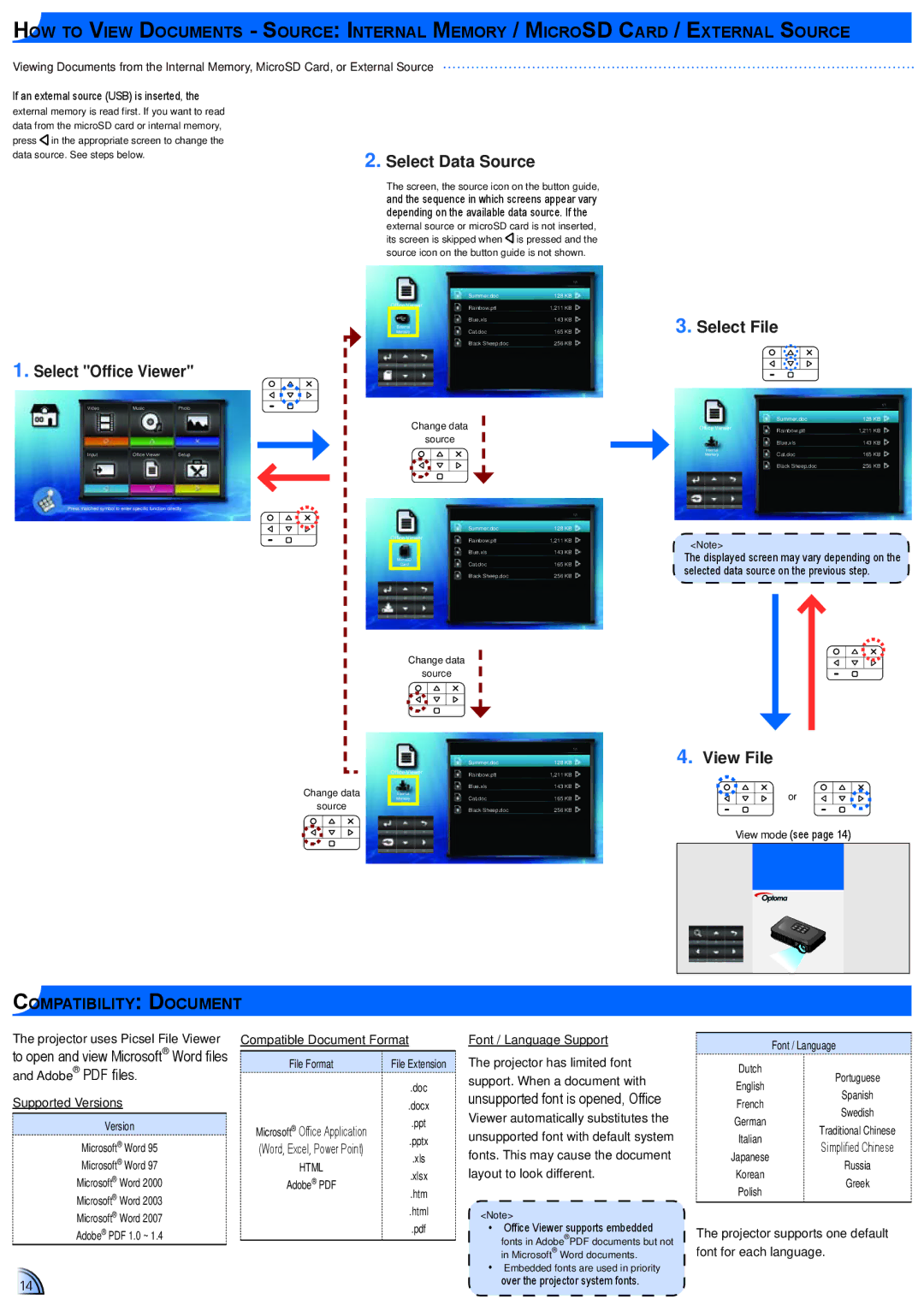 Optoma Technology PK320 user manual Select Office Viewer, Select File, View File, Compatibility Document 