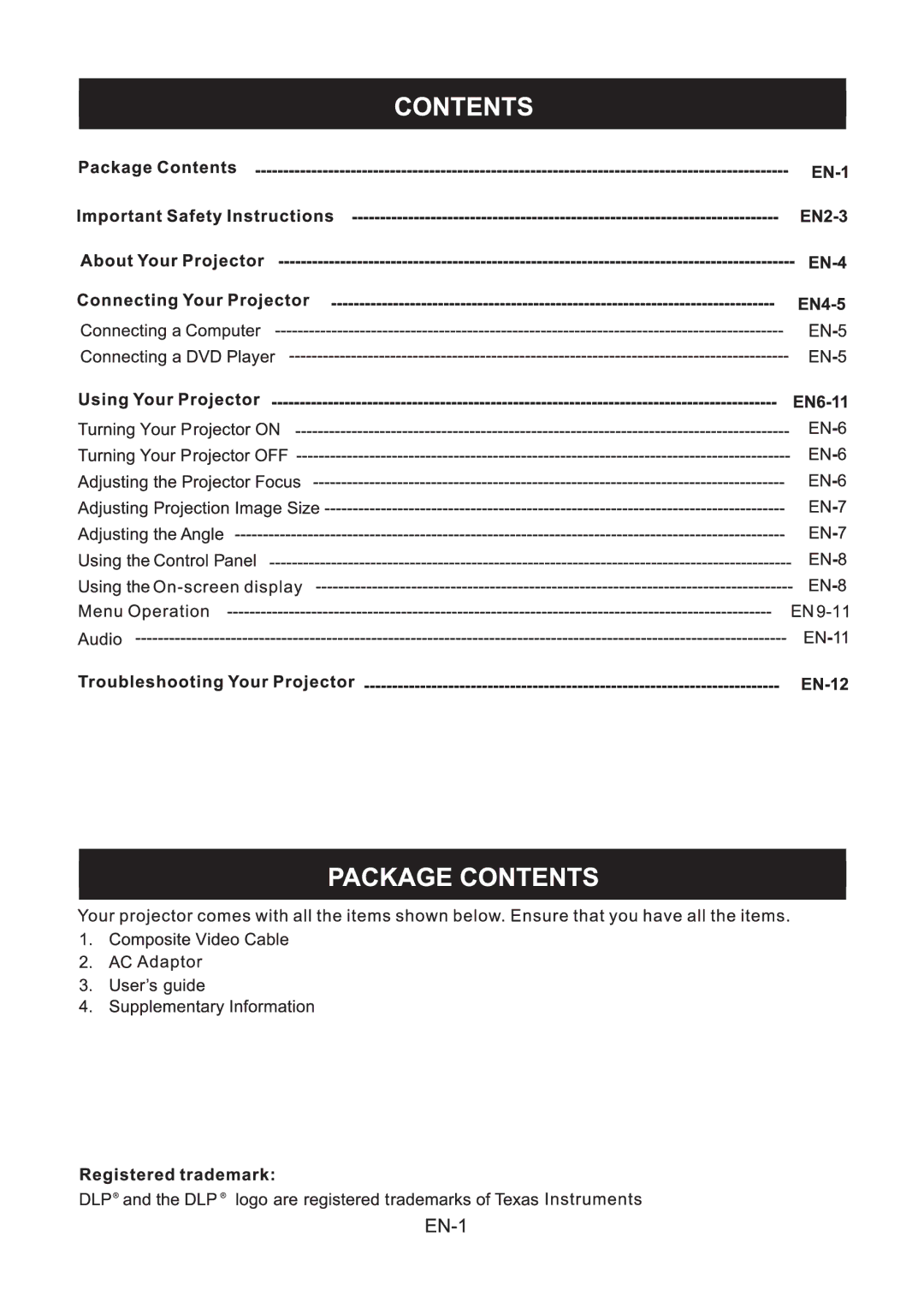 Optoma Technology PT110 manual 