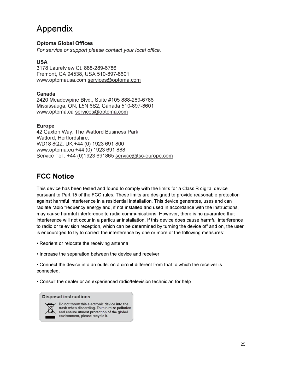 Optoma Technology Q300 manual Appendix 