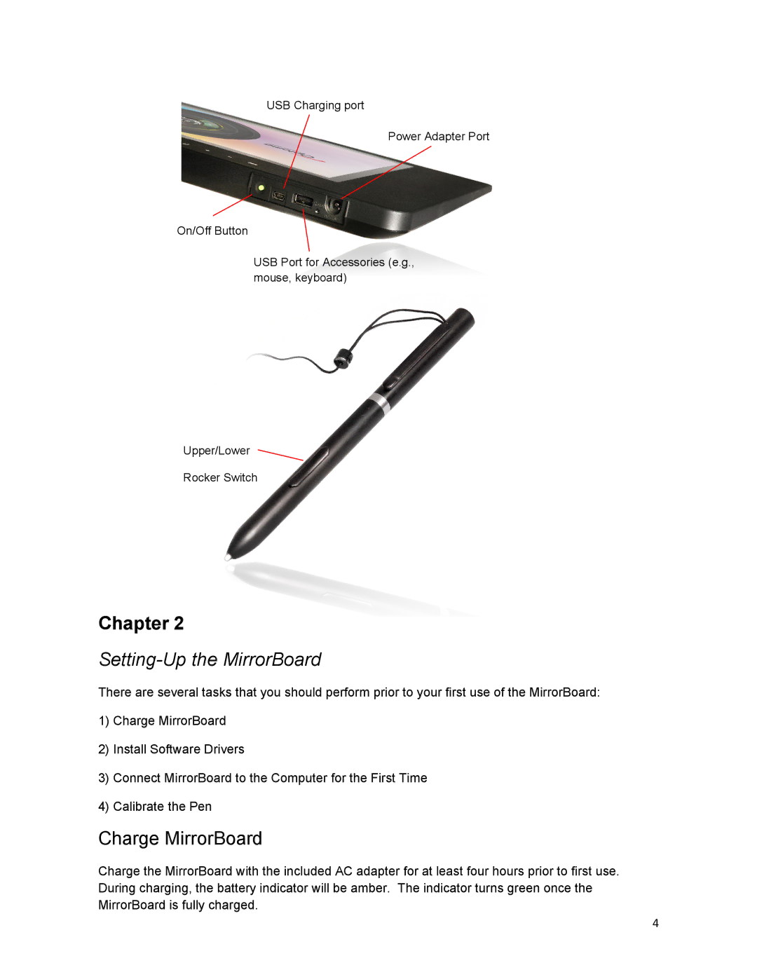 Optoma Technology Q300 manual Chapter, Charge MirrorBoard 