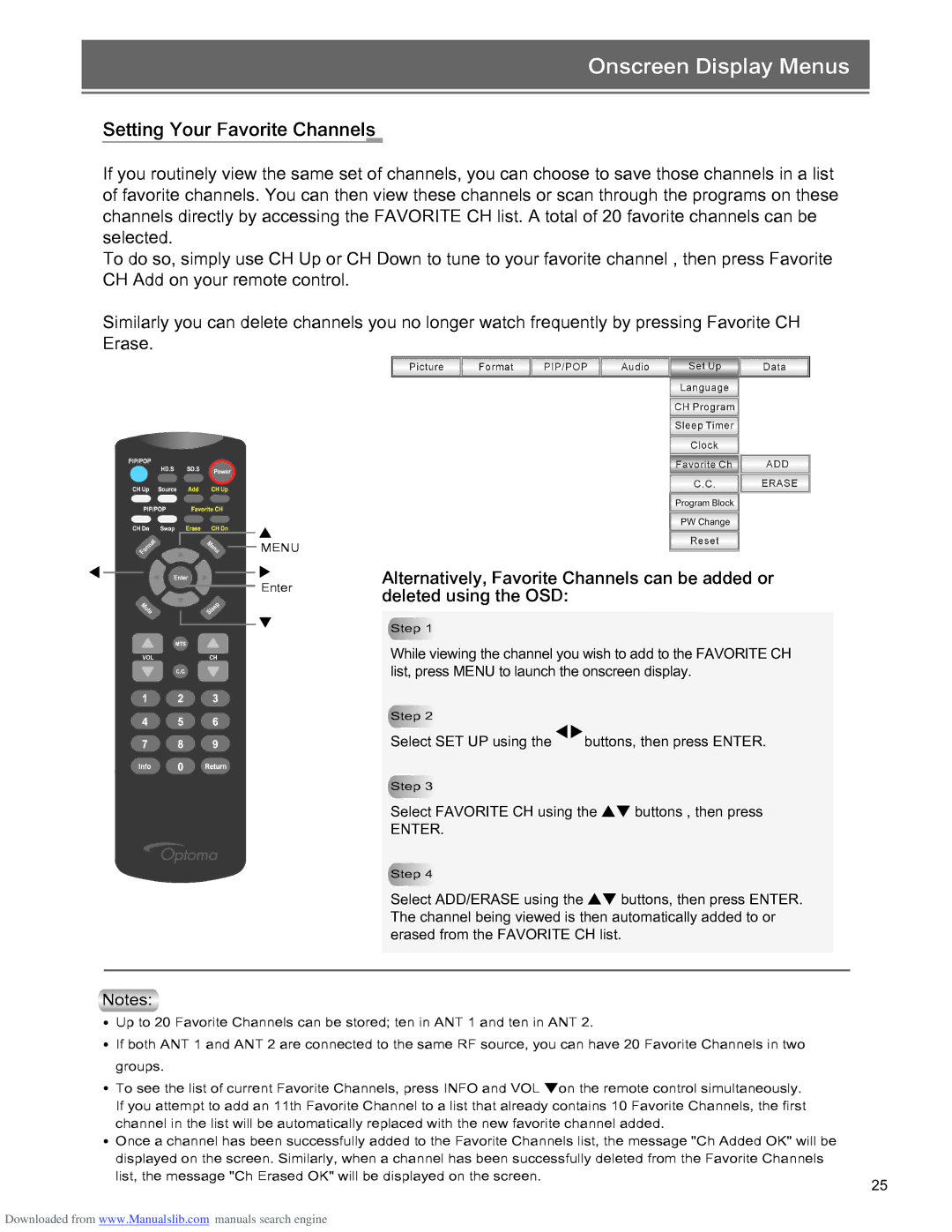 Optoma Technology RD65 manual Onscreen Display Menus 