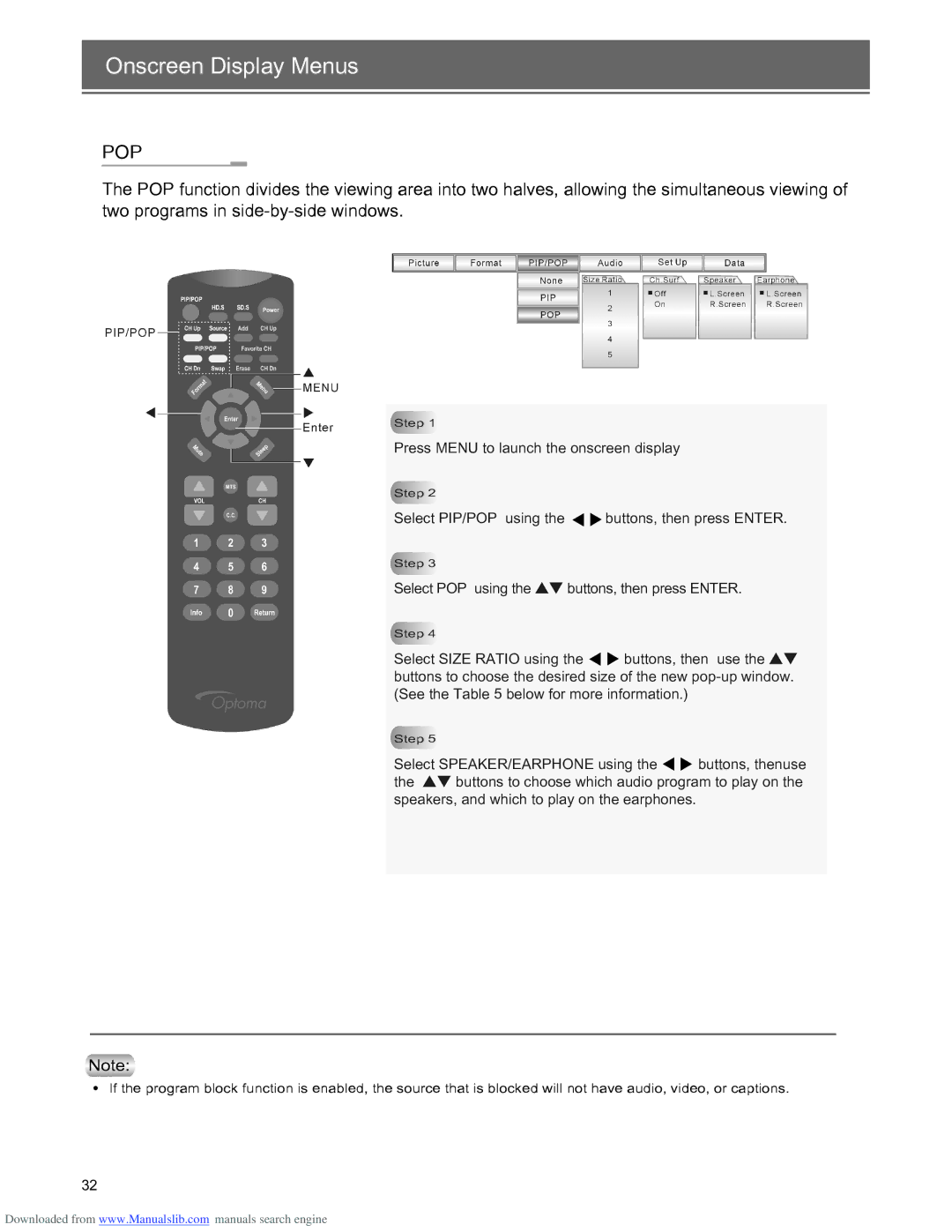 Optoma Technology RD65 manual Onscreen Display Menus 