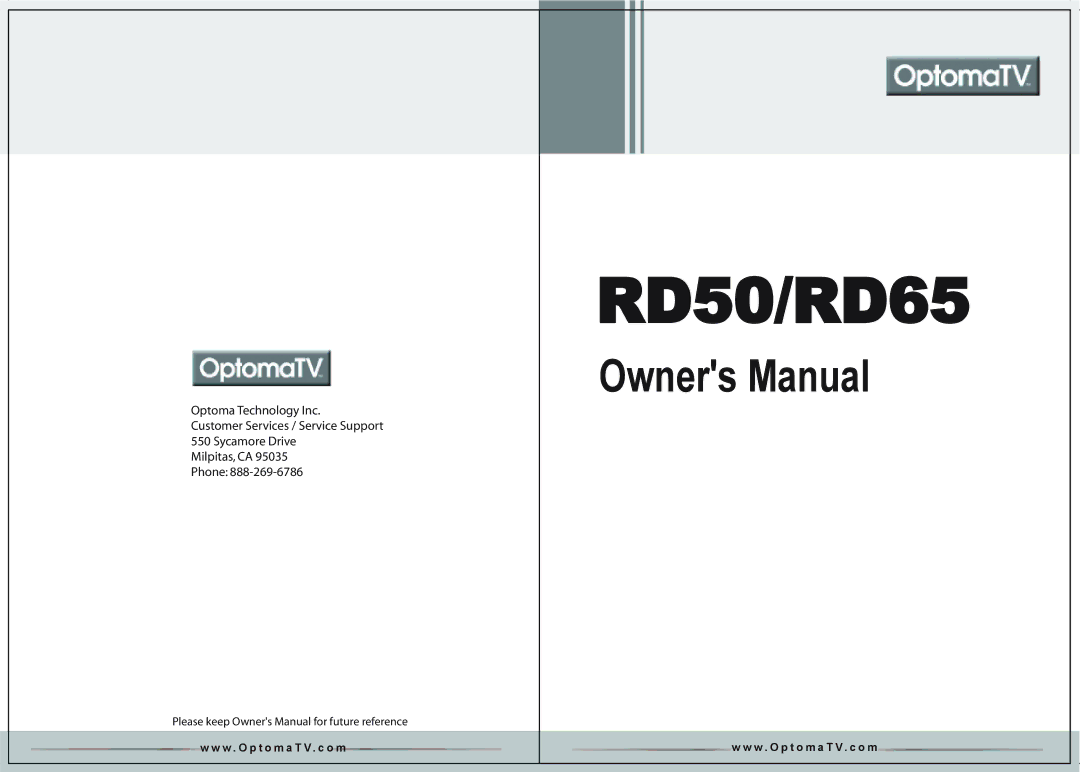 Optoma Technology owner manual RD50/RD65 