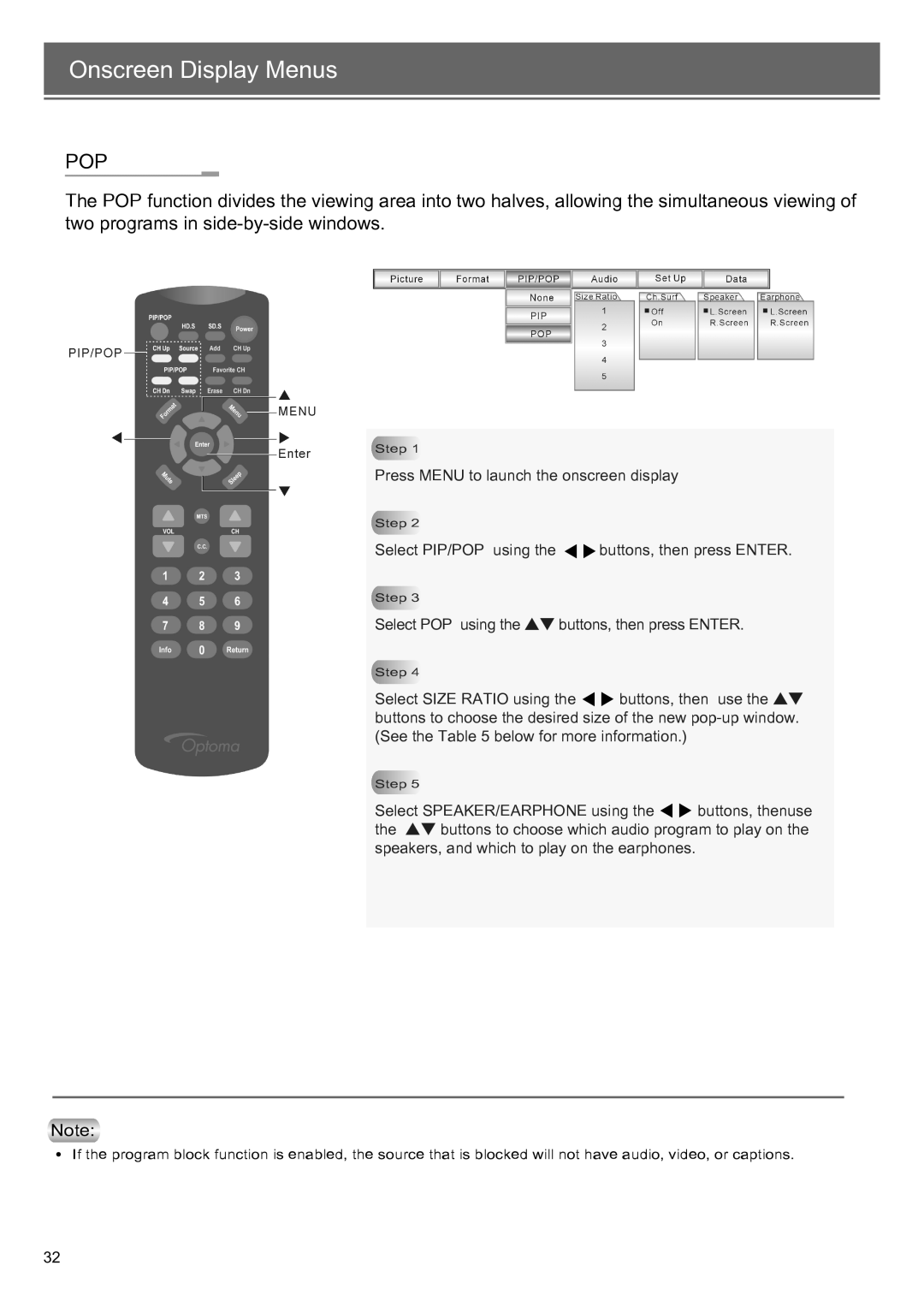 Optoma Technology RD65 owner manual Onscreen Display Menus 