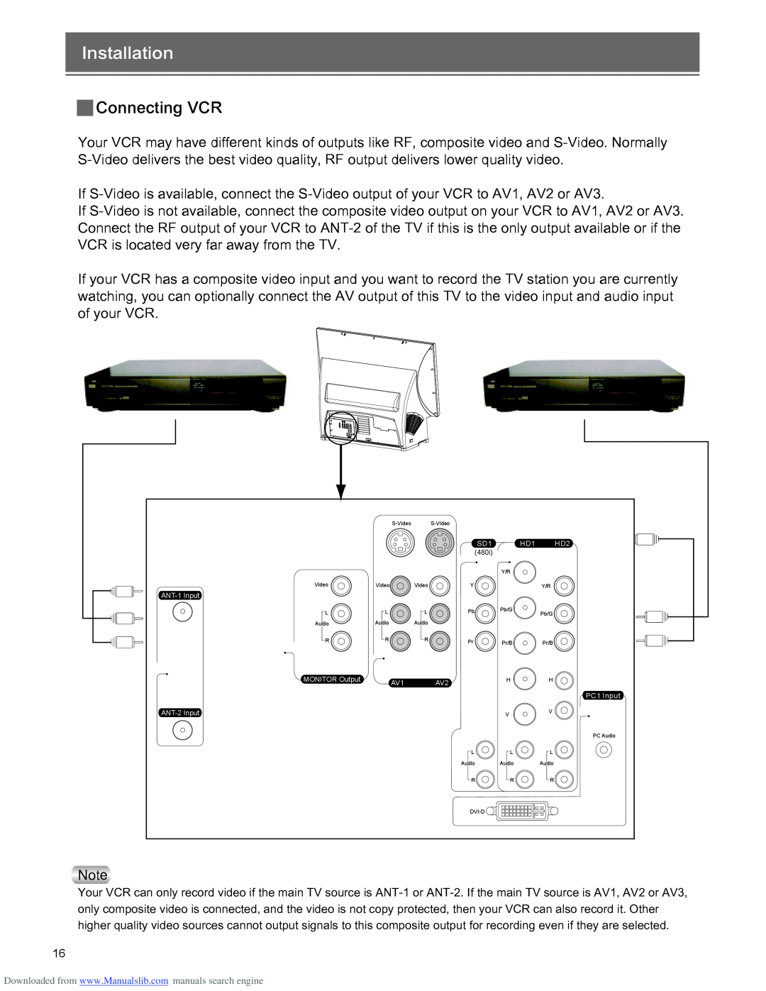 Optoma Technology RD65 manual Installation, Connecting VCR 