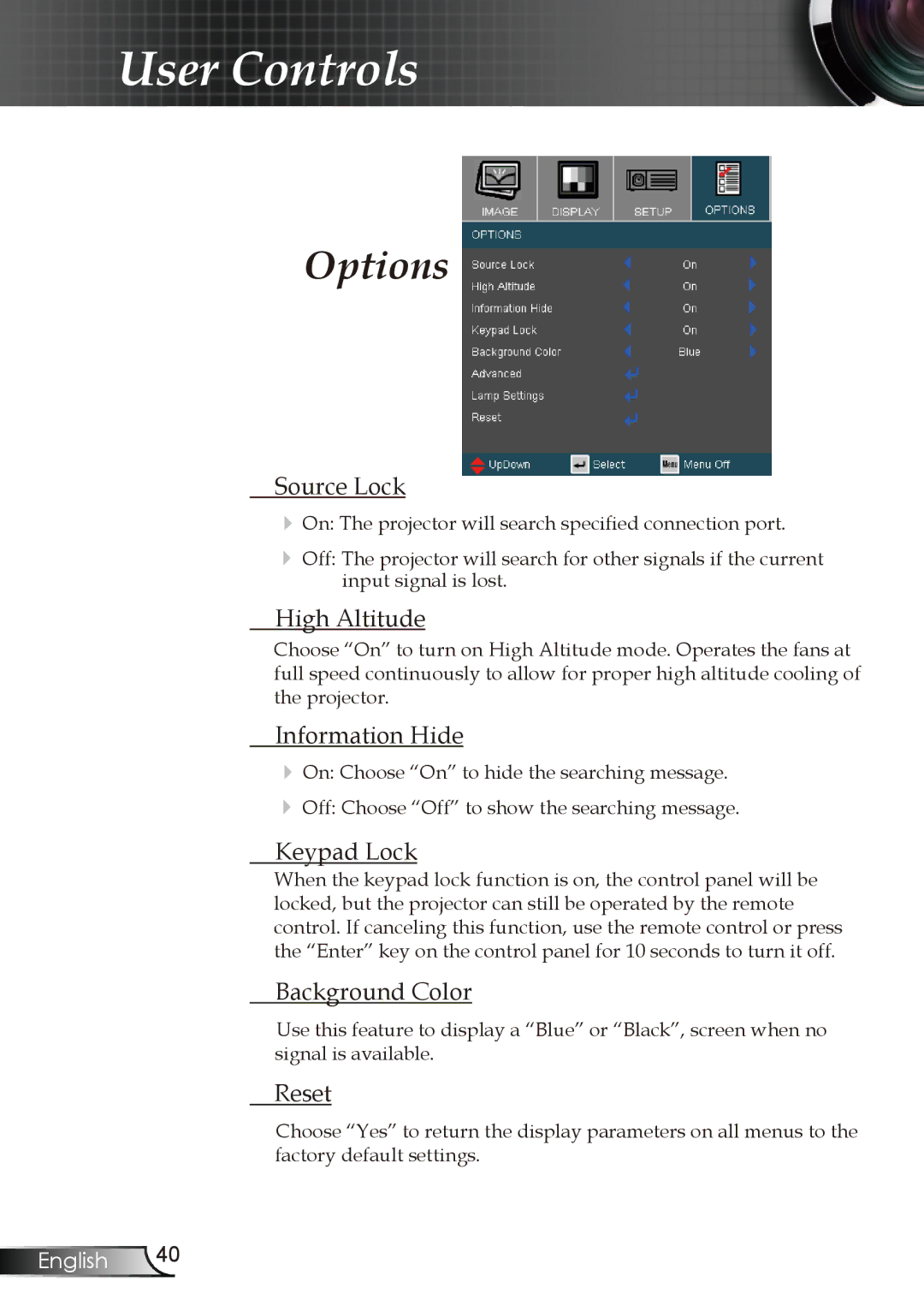 Optoma Technology RMC-25key manual Options 