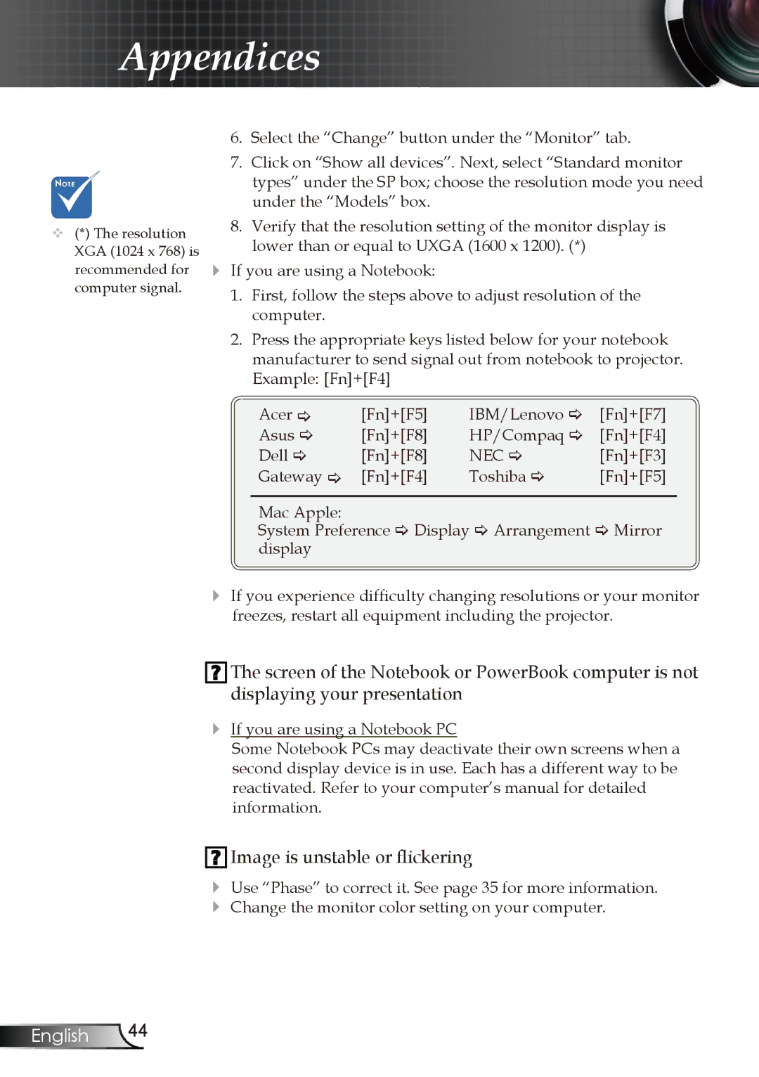 Optoma Technology RMC-25key manual Image is unstable or flickering 