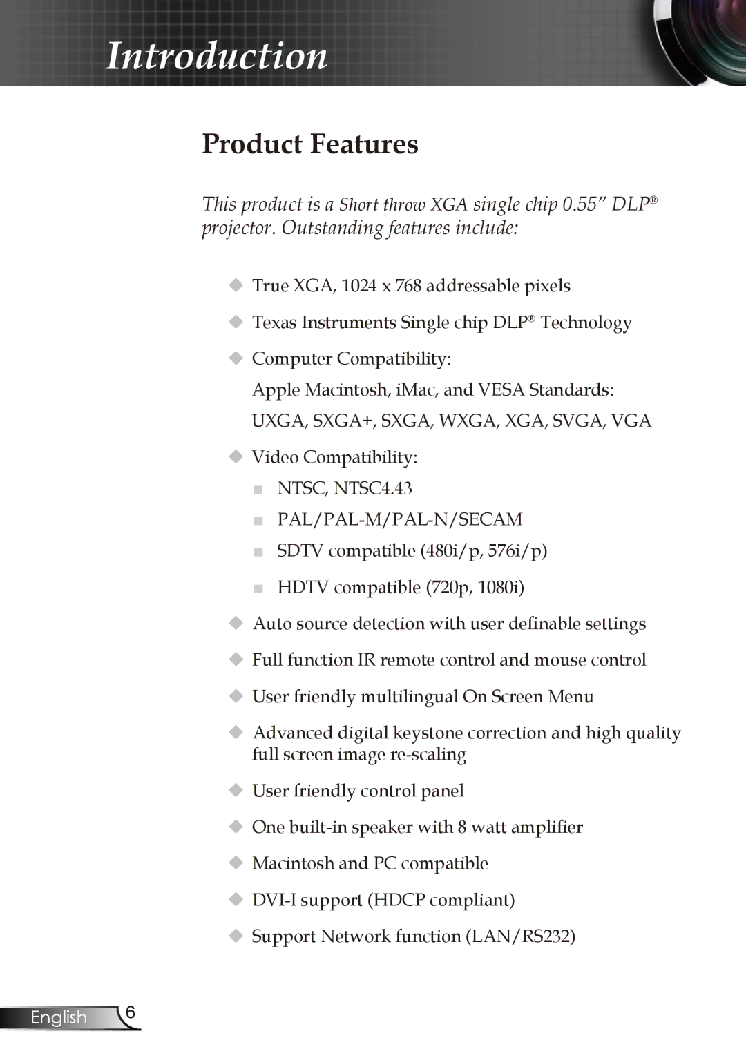 Optoma Technology RMC-25key manual Introduction,  Video Compatibility NTSC, NTSC4.43 