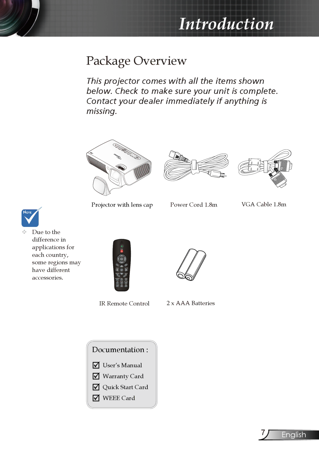 Optoma Technology RMC-25key manual Package Overview, Documentation 