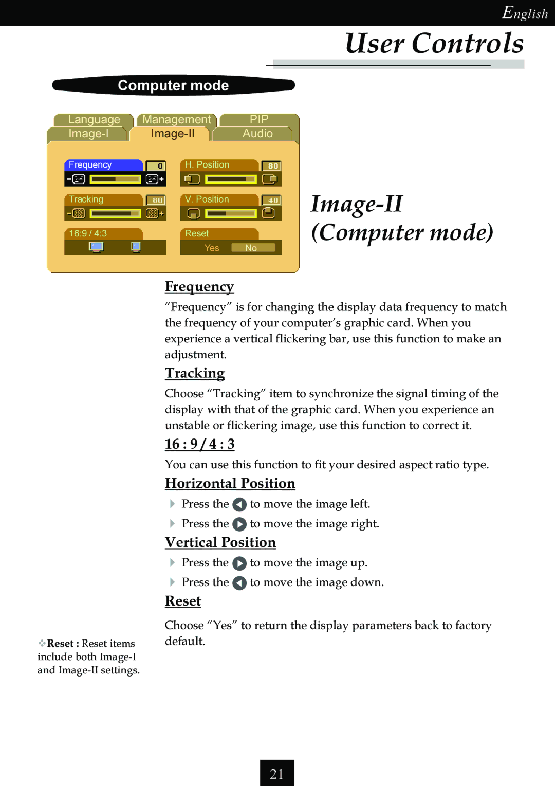 Optoma Technology Single Chip DLP Projector Image-II Computer mode, Frequency, Tracking, 16 9 / 4, Horizontal Position 