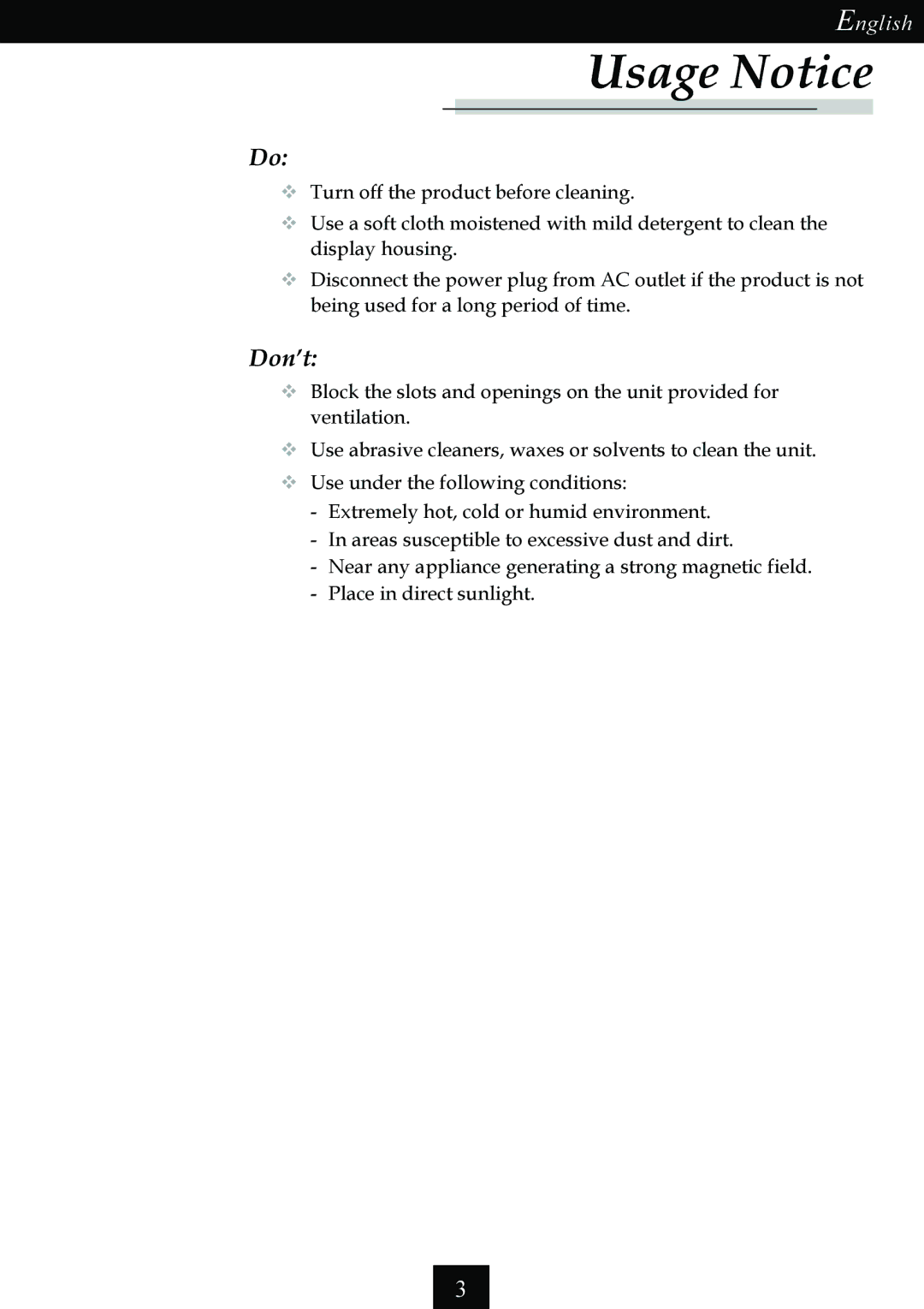 Optoma Technology Single Chip DLP Projector specifications Don’t 