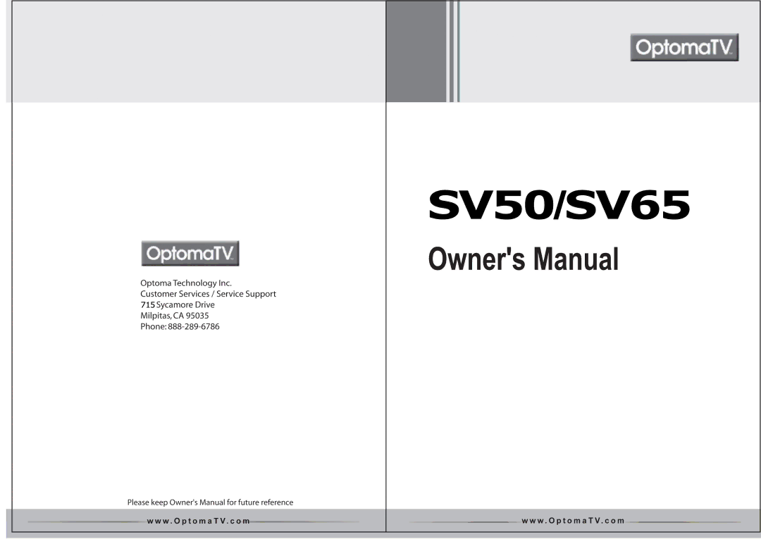 Optoma Technology SV65, SV50 manual 