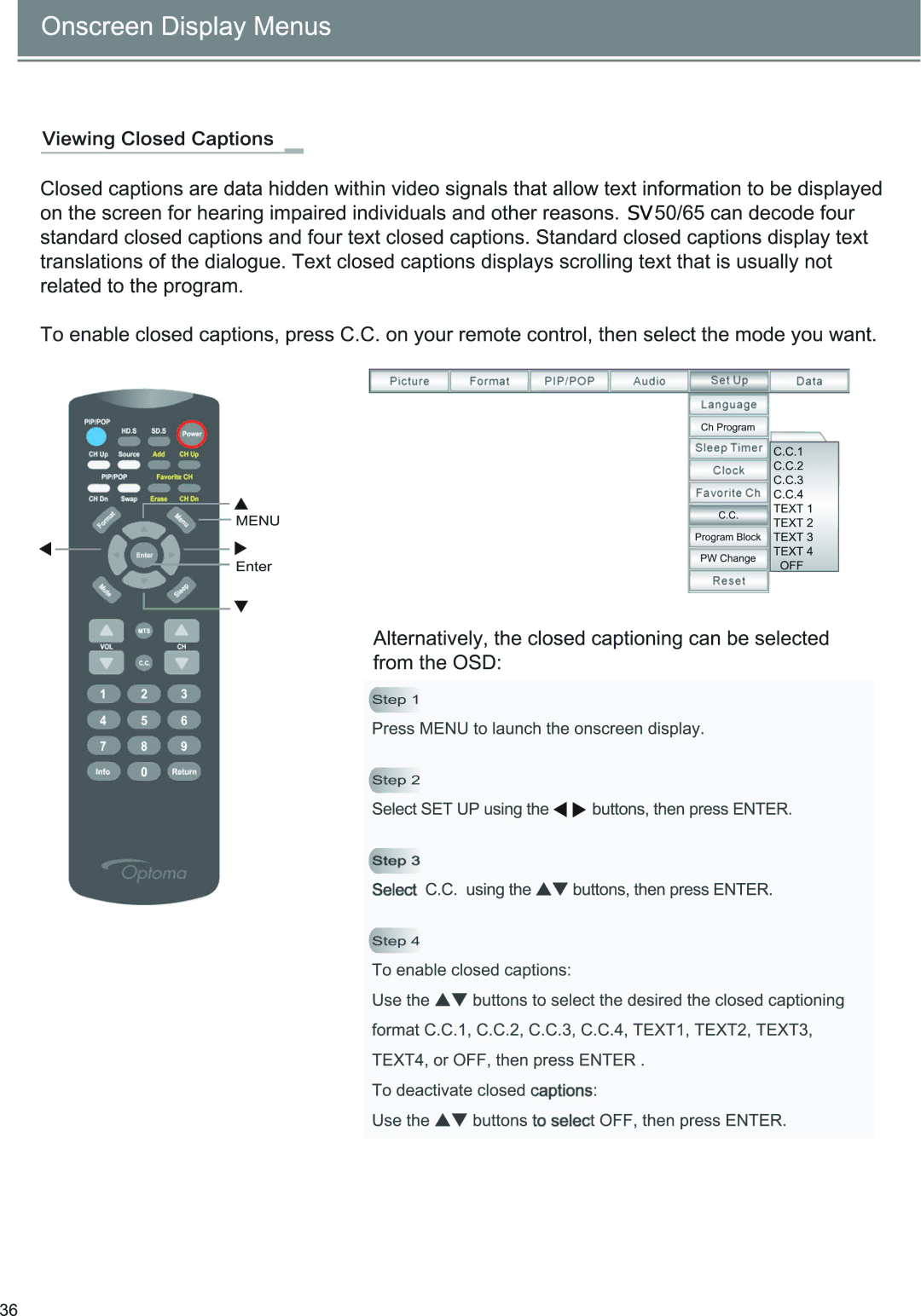 Optoma Technology SV65, SV50 manual 