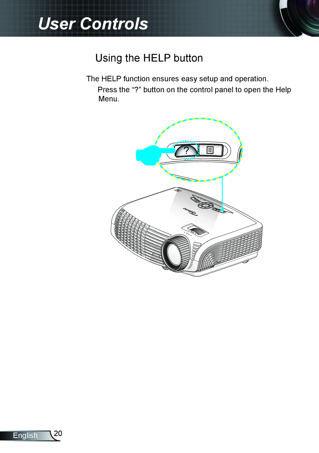 Optoma Technology TH1020 manual Using the Help button 